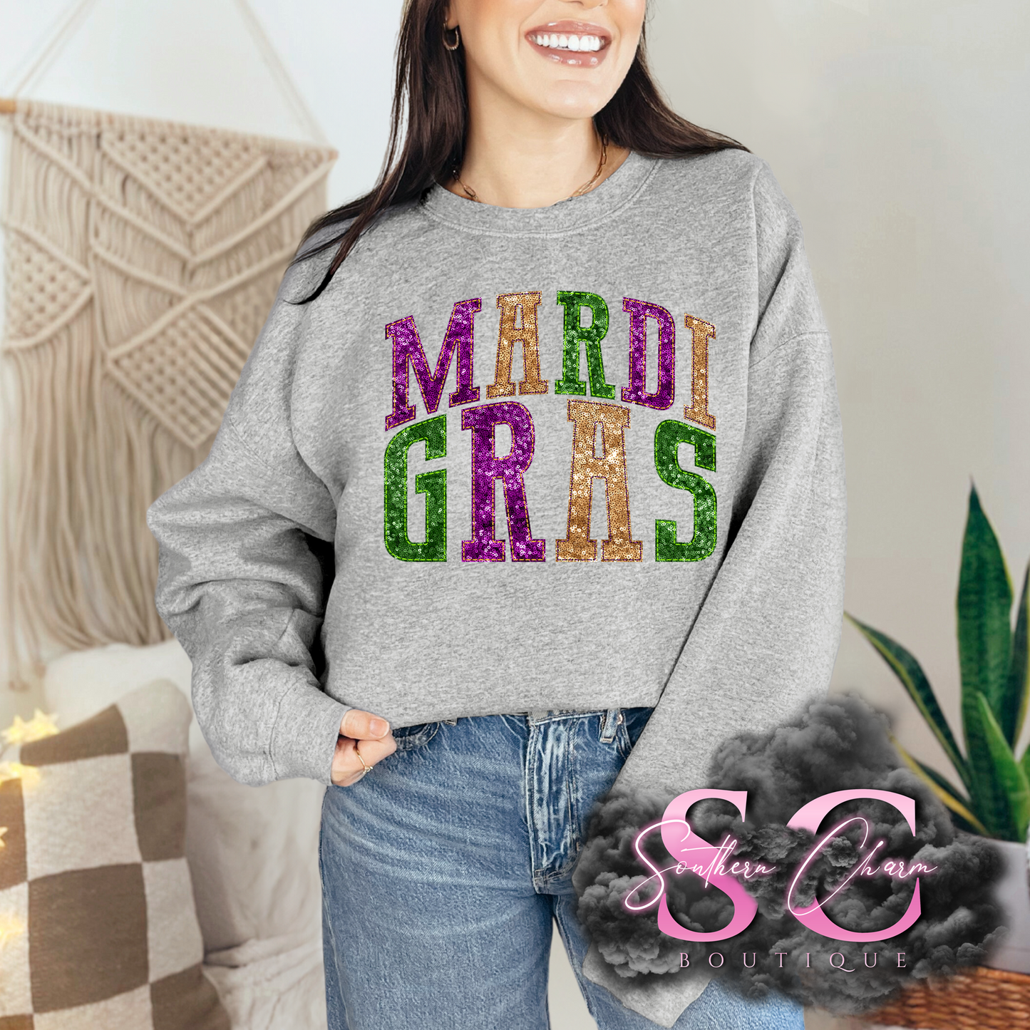 MARDI GRAS FAUX SEQUIN ARCH (Sport Grey Tee/Crewneck)