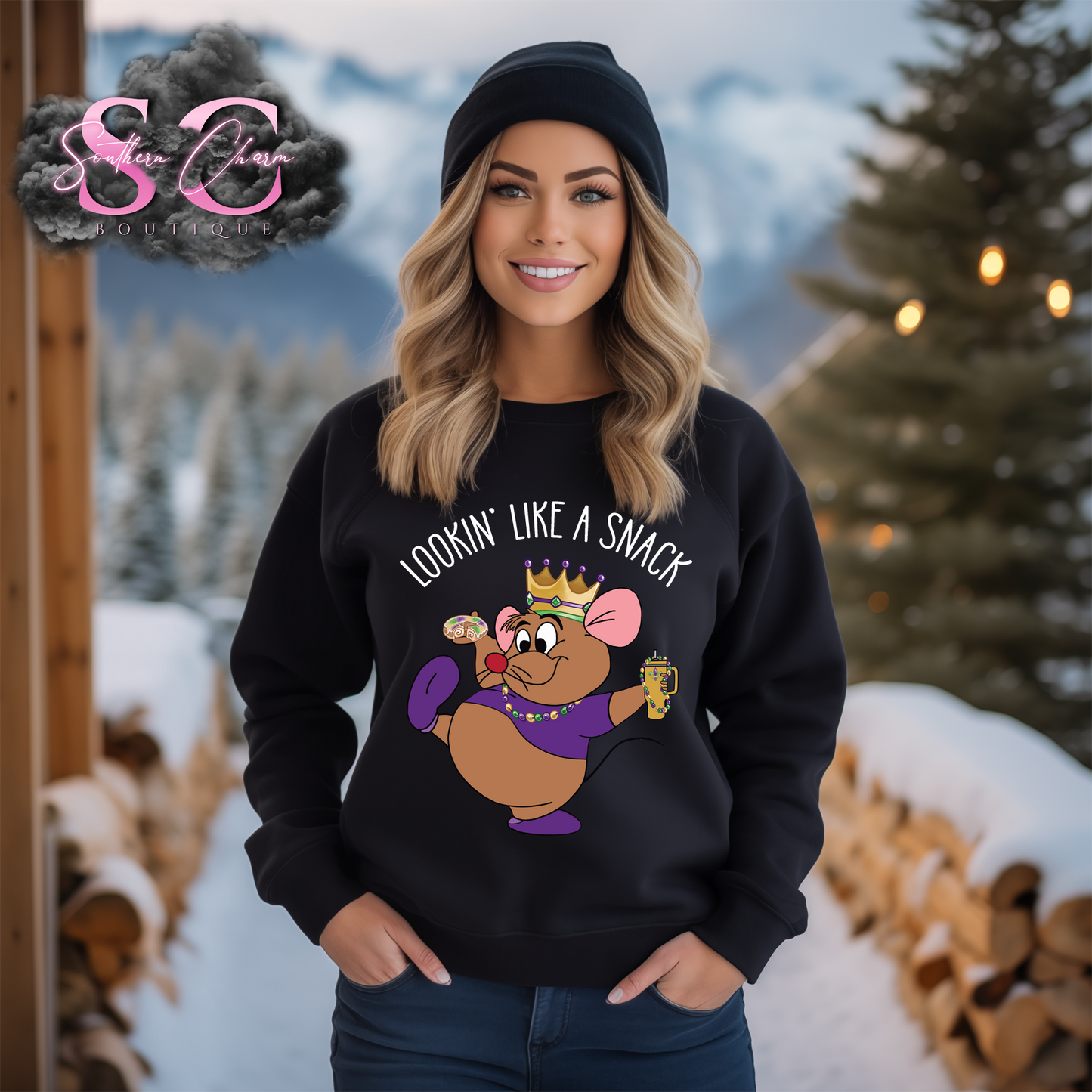 GUS LOOKIN' LIKE A SNACK MARDI GRAS (Black Crewneck)