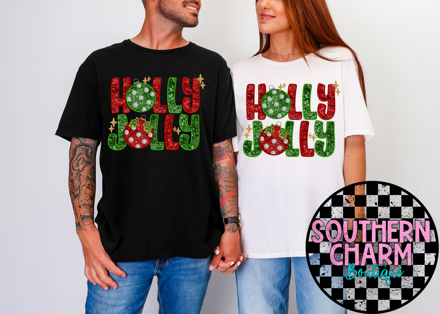 Faux Glitter Holly Jolly