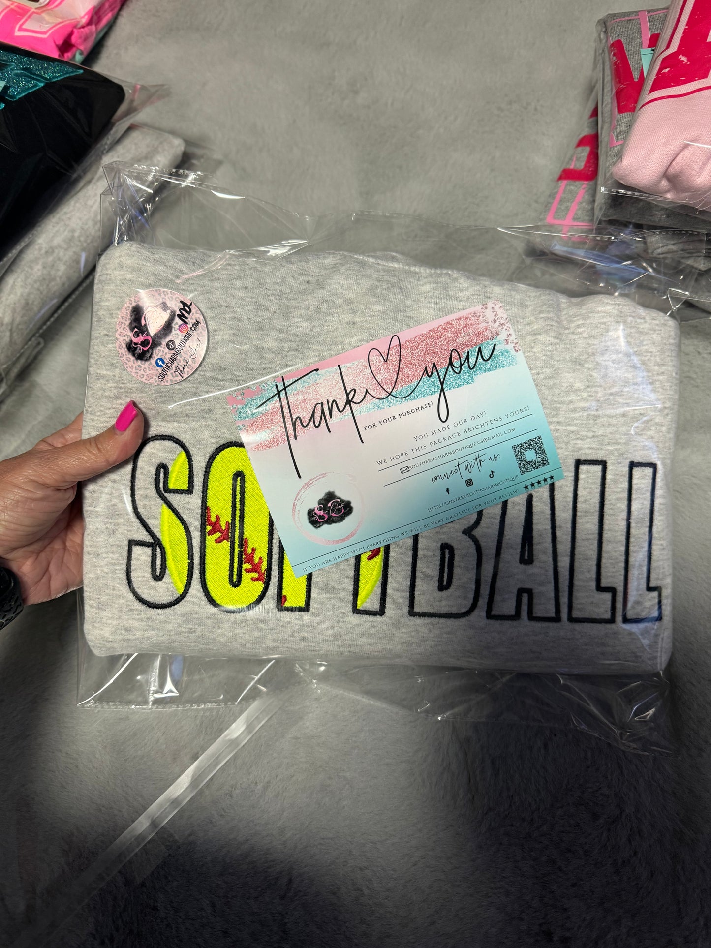 Embroidered Appliqué Softball Crewneck (Adult Medium)