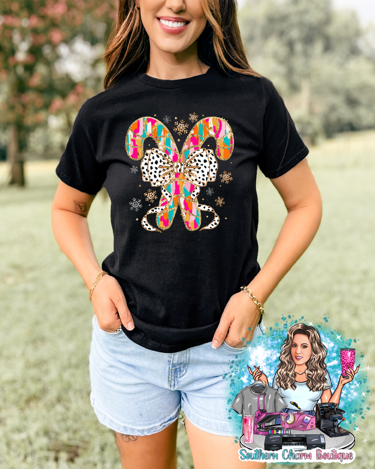 Pink Brushstroke Candy Cane Tee