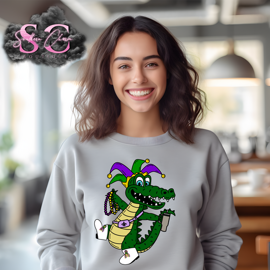 MARDI GRAS GATOR (Ash Crewneck)