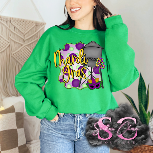 MARDI GRAS TOWER (Green Tee/Crewneck)