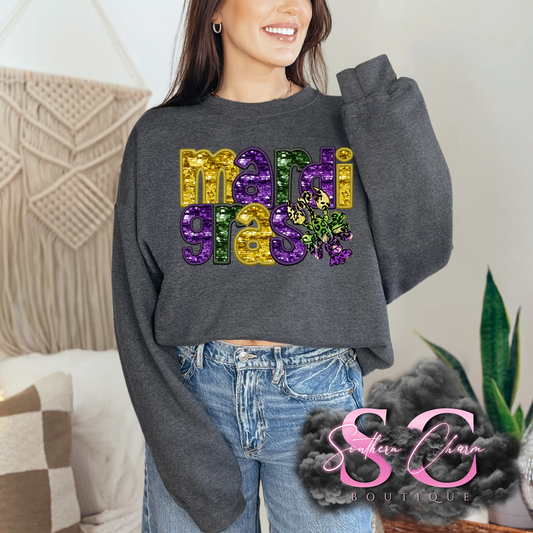 MARDI GRAS FLEUR DE LIS (Dark Heather Tee/Crewneck)