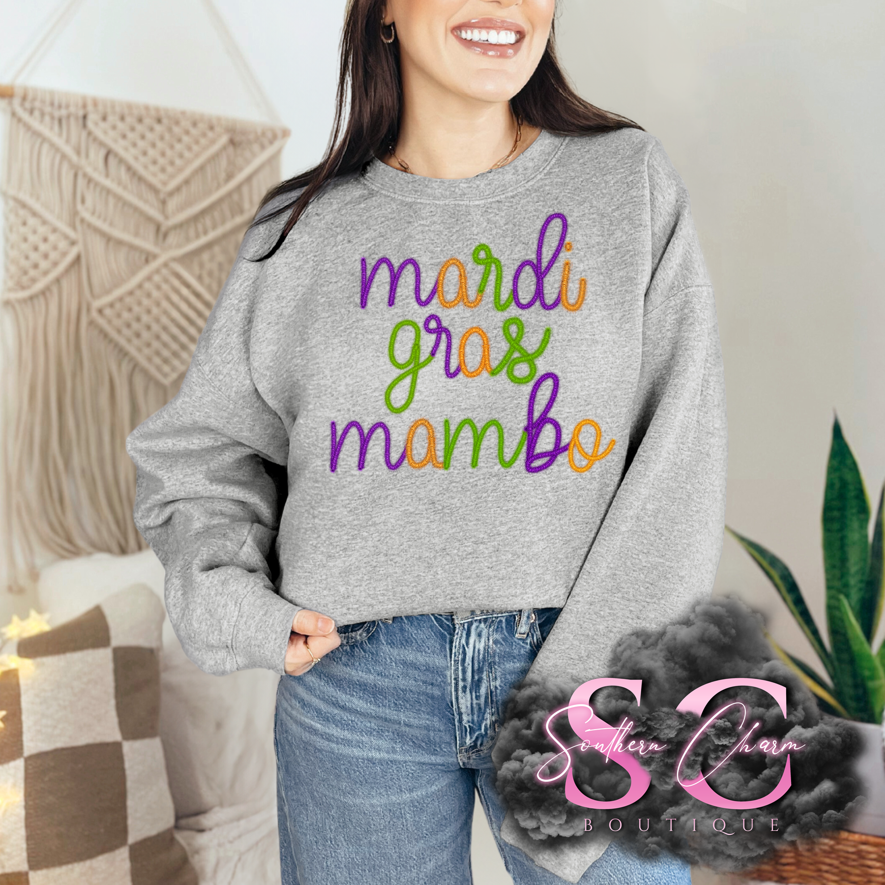 MARDI GRAS MAMBO FAUX TINSEL (Sport Grey Tee/Crewneck)