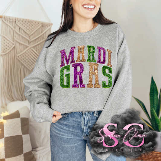 MARDI GRAS FAUX SEQUIN ARCH (Sport Grey Tee/Crewneck)