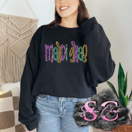MARDI GRAS FAUX SEQUIN (Black Tee/Crewneck)