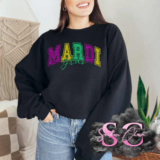 MARDI GRAS FAUX GLITTER (Black Tee/Crewneck)