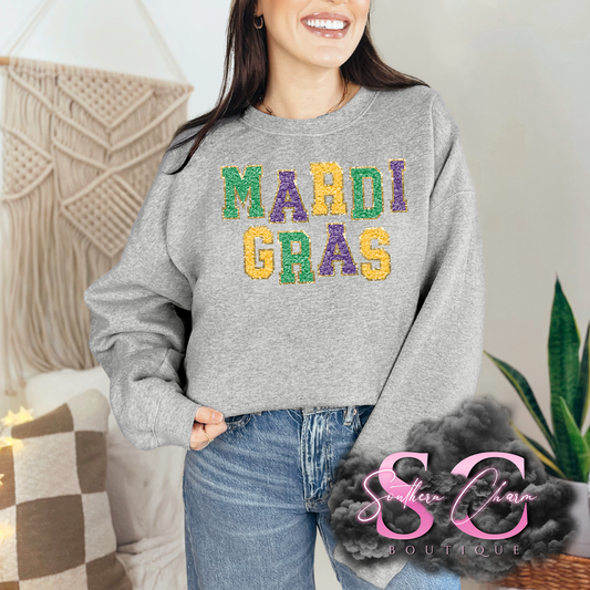 MARDI GRAS FAUX PATCH (Sport Grey Tee/Crewneck)