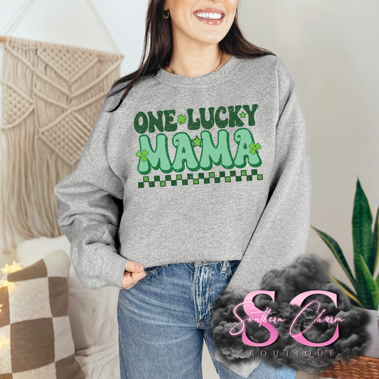 ONE LUCKY MAMA CLOVERS (Sport Grey Tee/Crewneck)