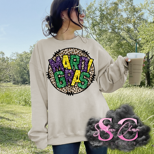 MARDI GRAS LEOPARD CIRCLE (Sand/Dust Tee/Crewneck)