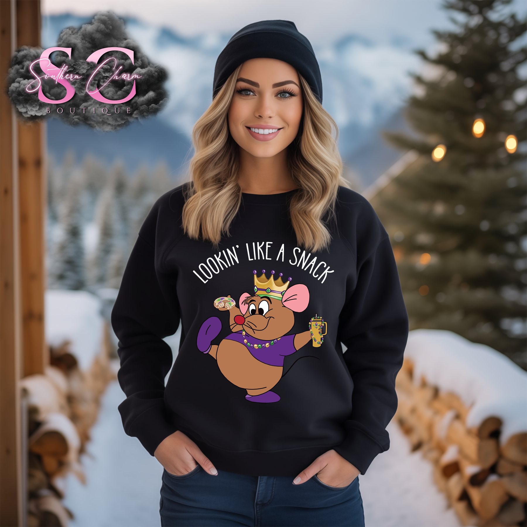 GUS LOOKIN' LIKE A SNACK MARDI GRAS (Black Crewneck)