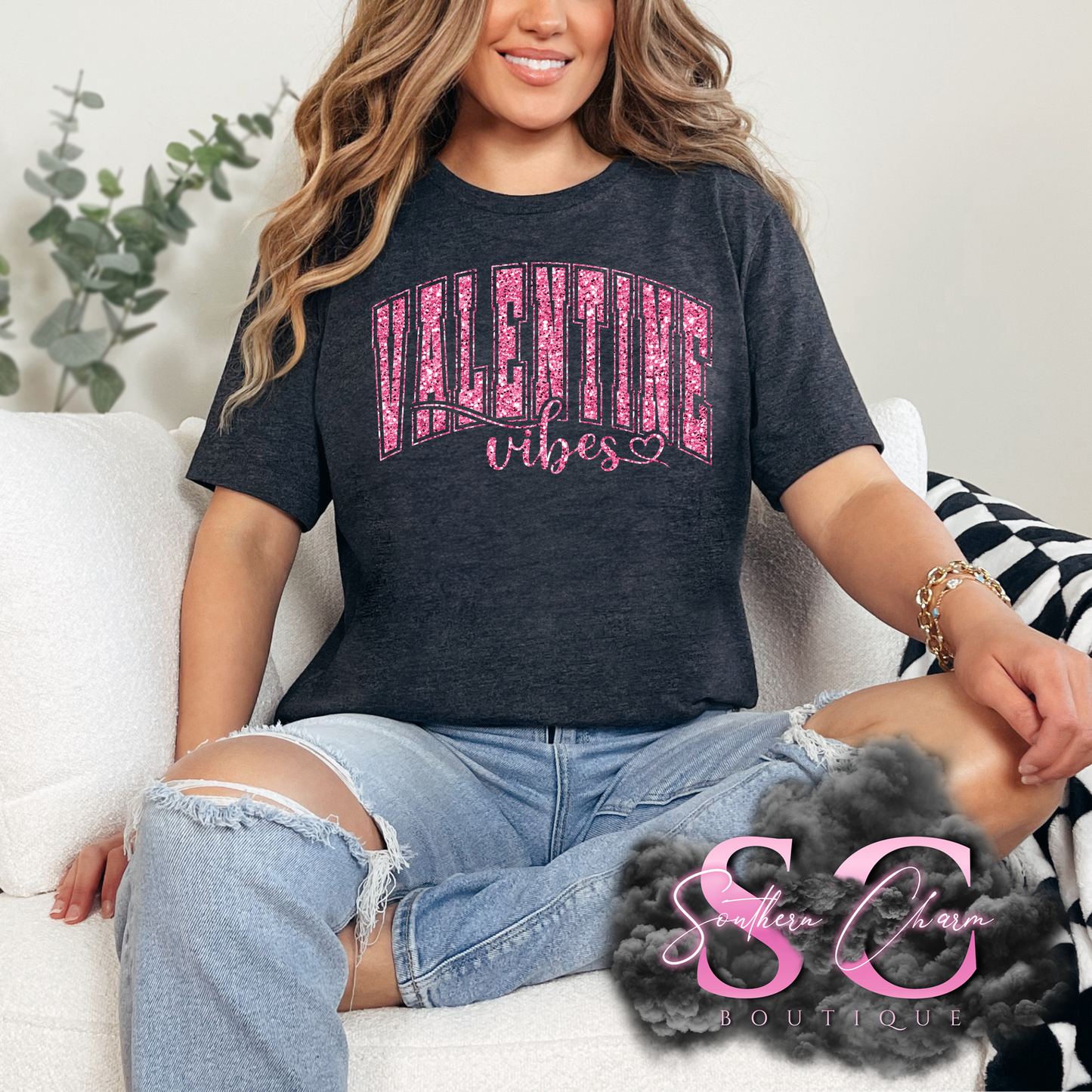 VALENTINE VIBES (Dark Heather Tee/Crewneck)