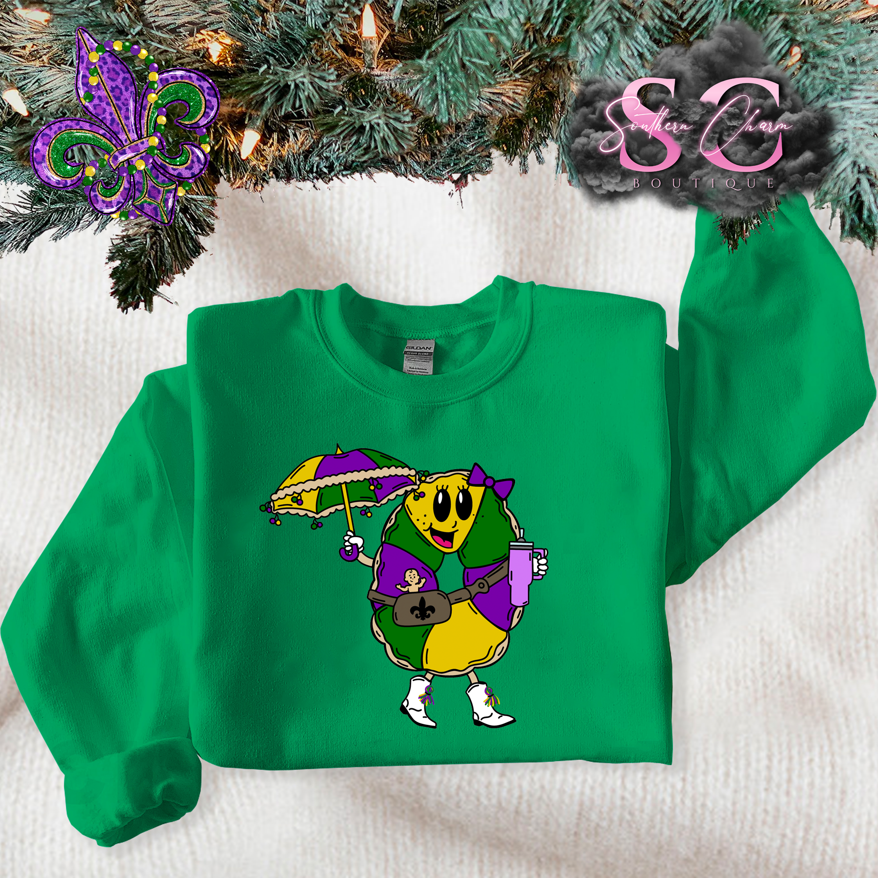 MARDI GRAS KING CAKE (Green Crewneck)