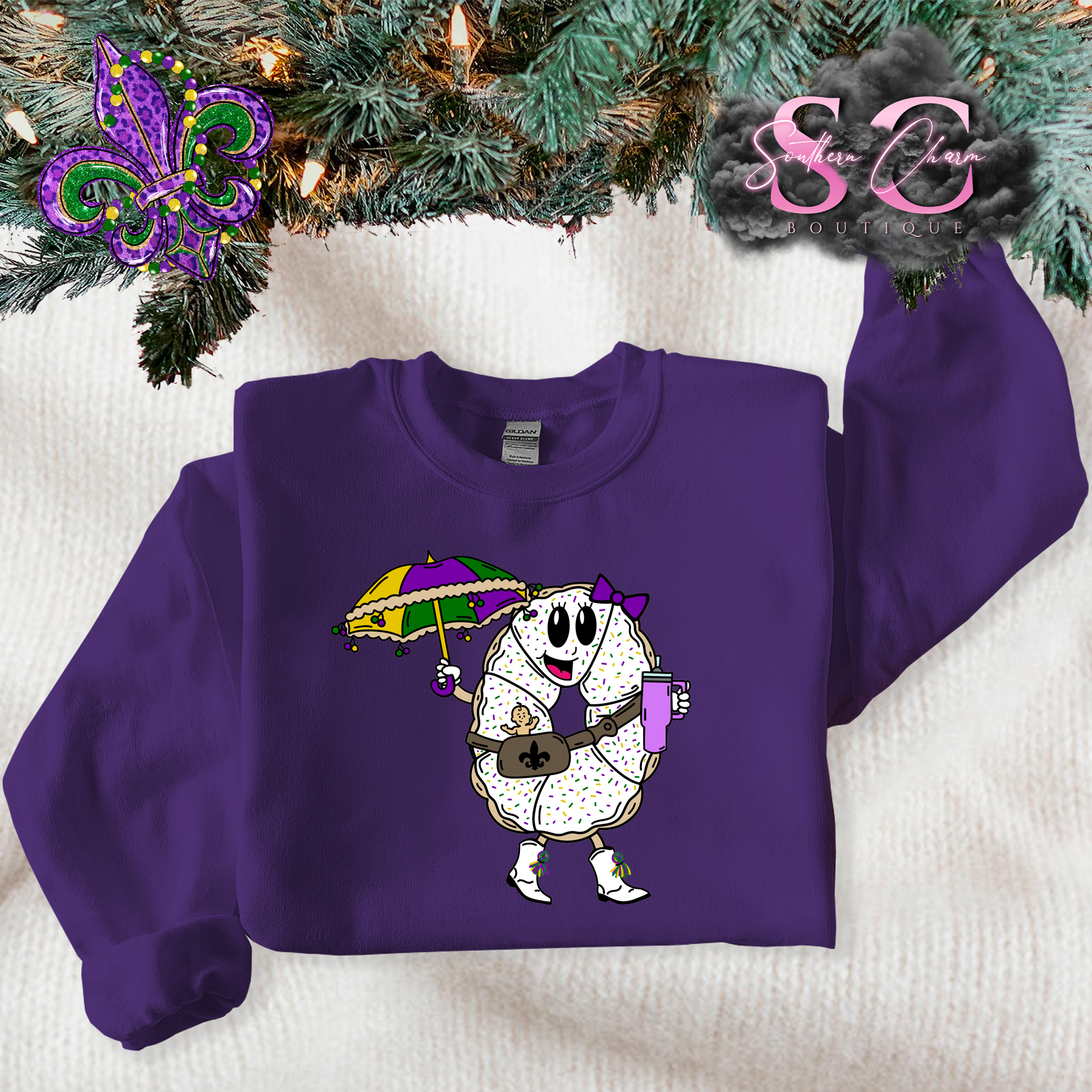MARDI GRAS KING CAKE (Purple Crewneck)