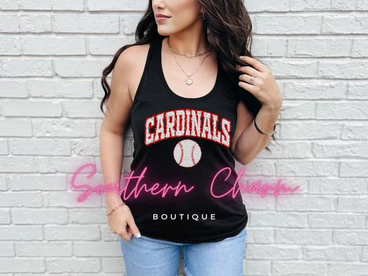 Cardinals Faux Chenille Patches Baseball (Black Tank)