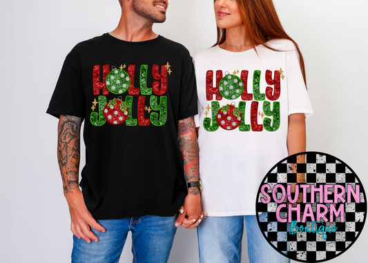 Faux Glitter Holly Jolly