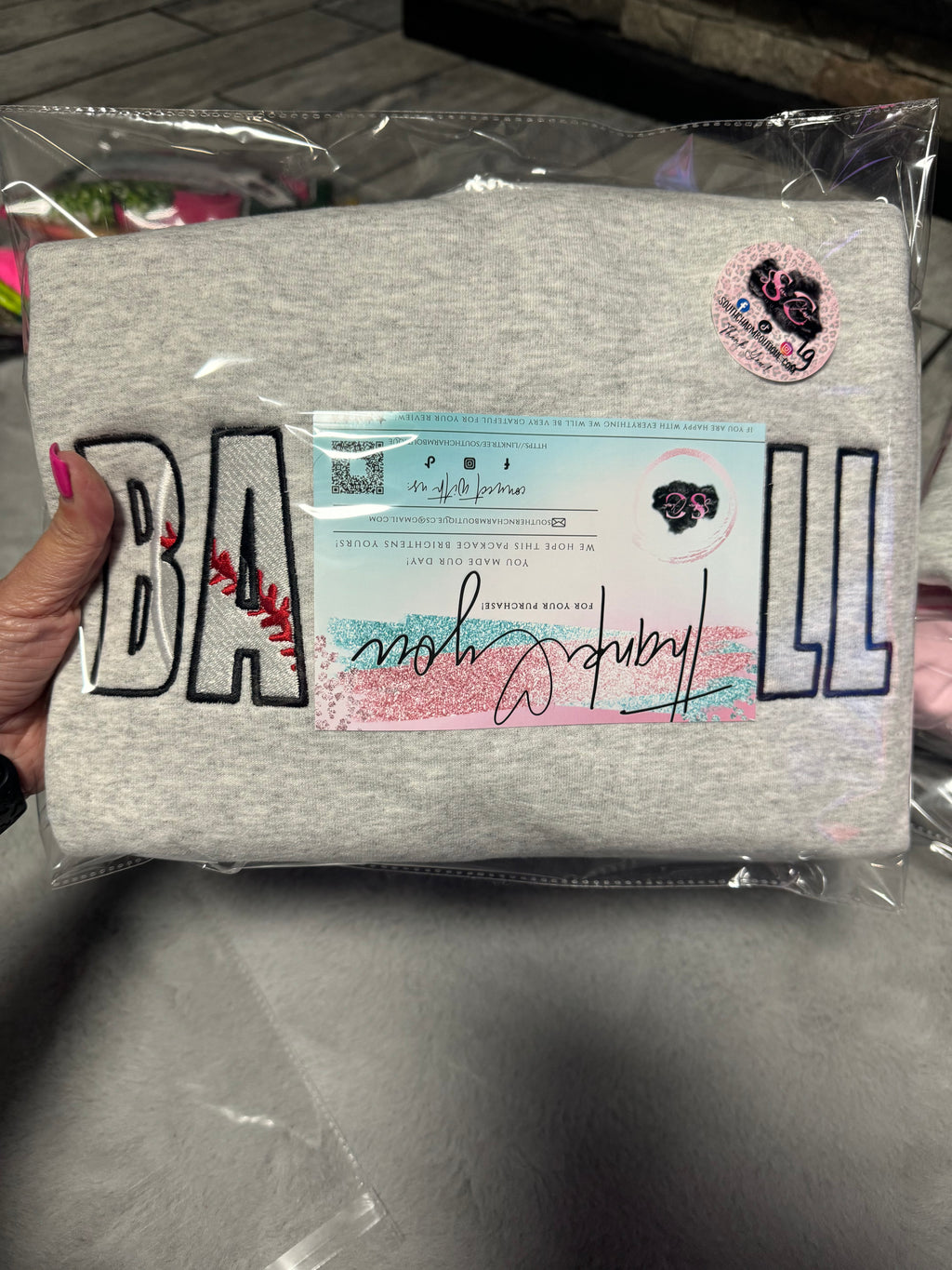 Embroidered Appliqué Baseball Crewneck (Adult Large)