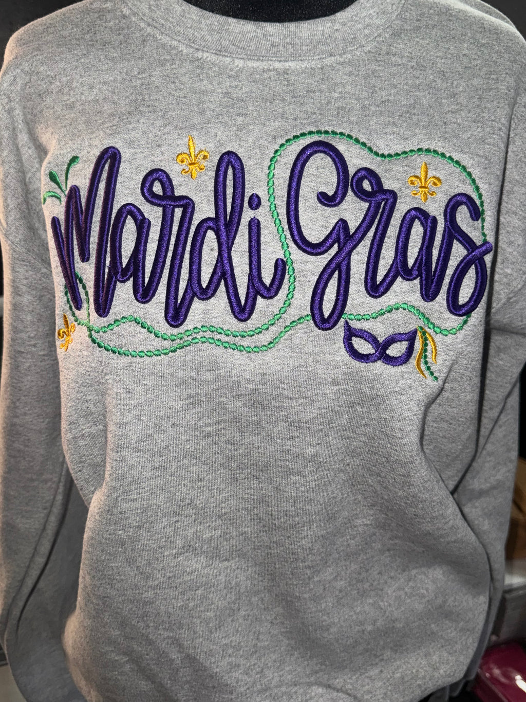 Mardi Gras Script Puff Embroidery Sweatshirt