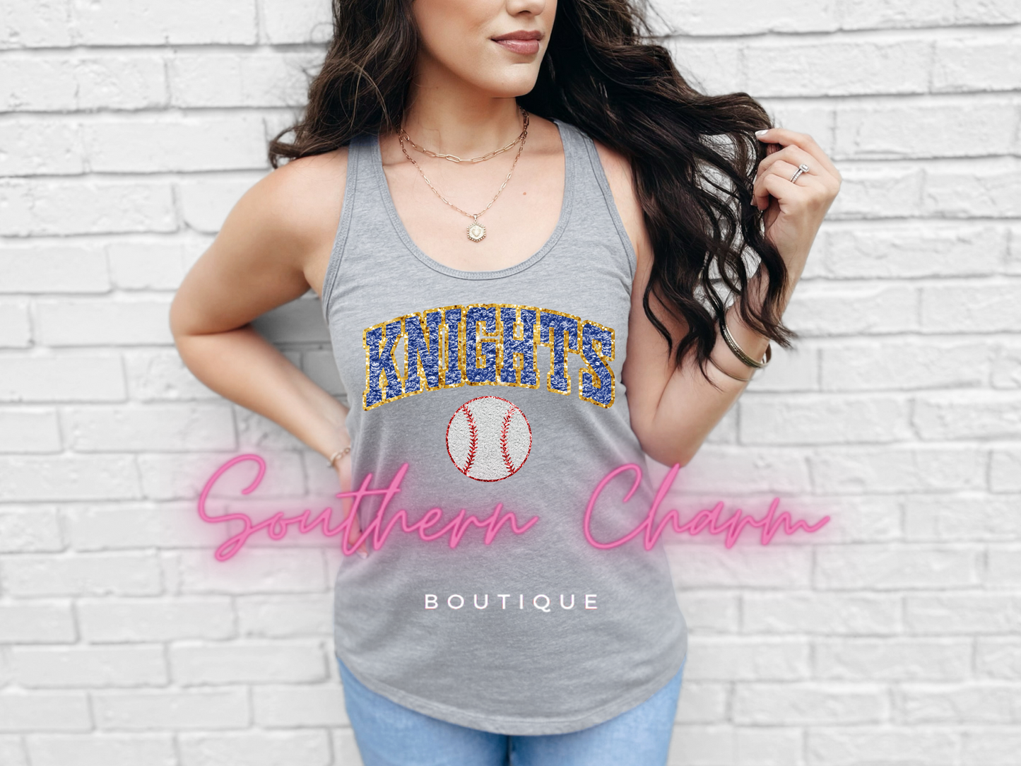 Knights Faux Chenille Patches Baseball (Grey Tank)