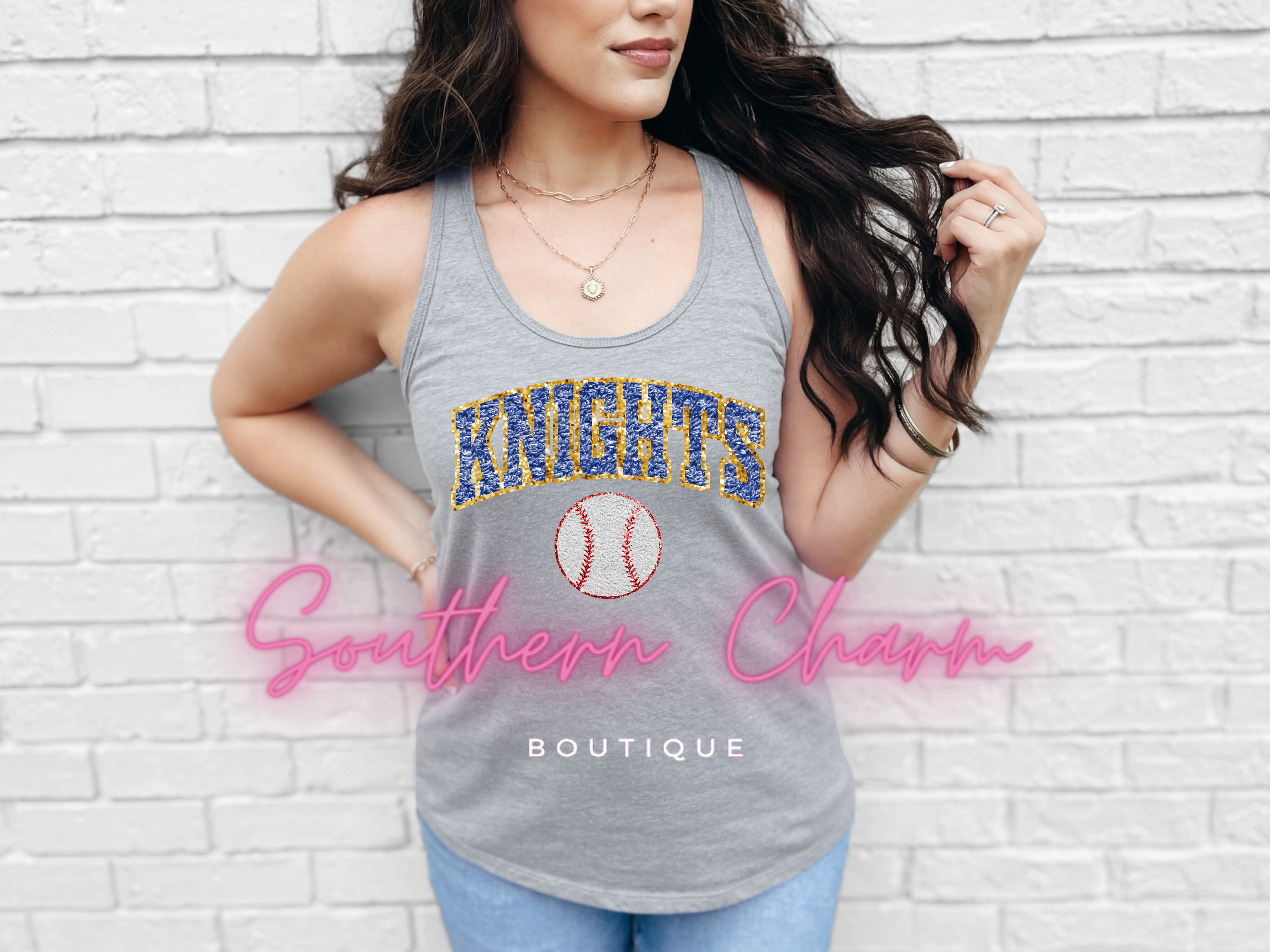 Knights Faux Chenille Patches Baseball (Grey Tank)