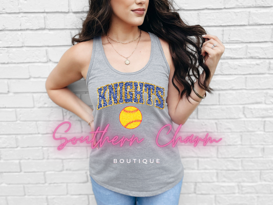 Knights Faux Chenille Patches Softball (Grey Tank)