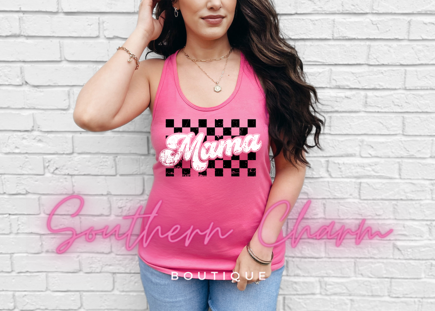 Checkered Mama (Pink Tank)