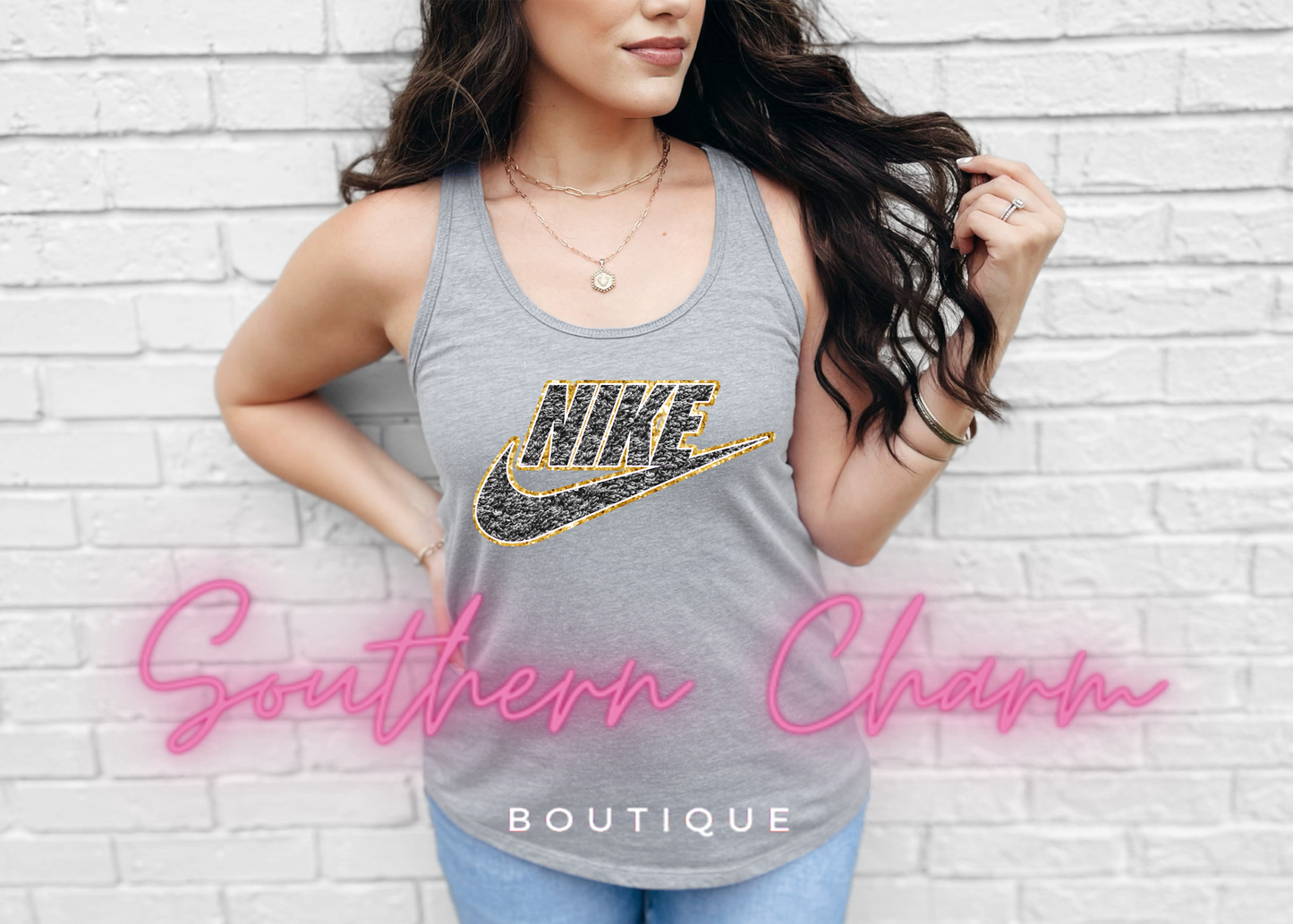 Faux Chenille Nike (Grey Tank)