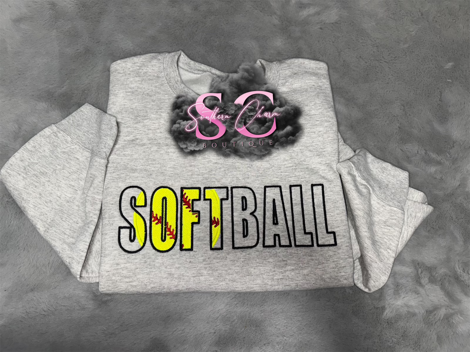 Embroidered Appliqué Softball Crewneck (Adult Medium)
