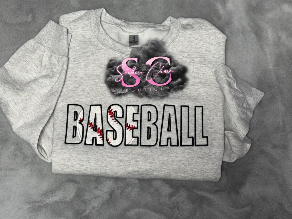 Embroidered Appliqué Baseball Crewneck (Adult Large)