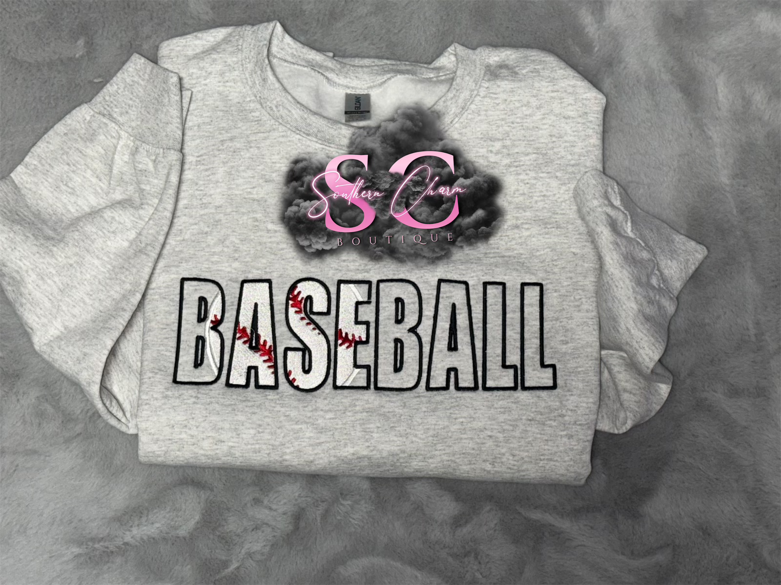 Embroidered Appliqué Baseball Crewneck (Adult Large)