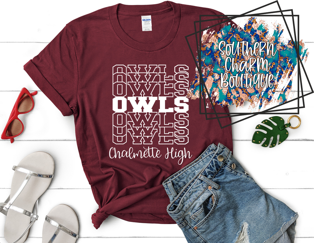 Owls Stacked Adult Tee