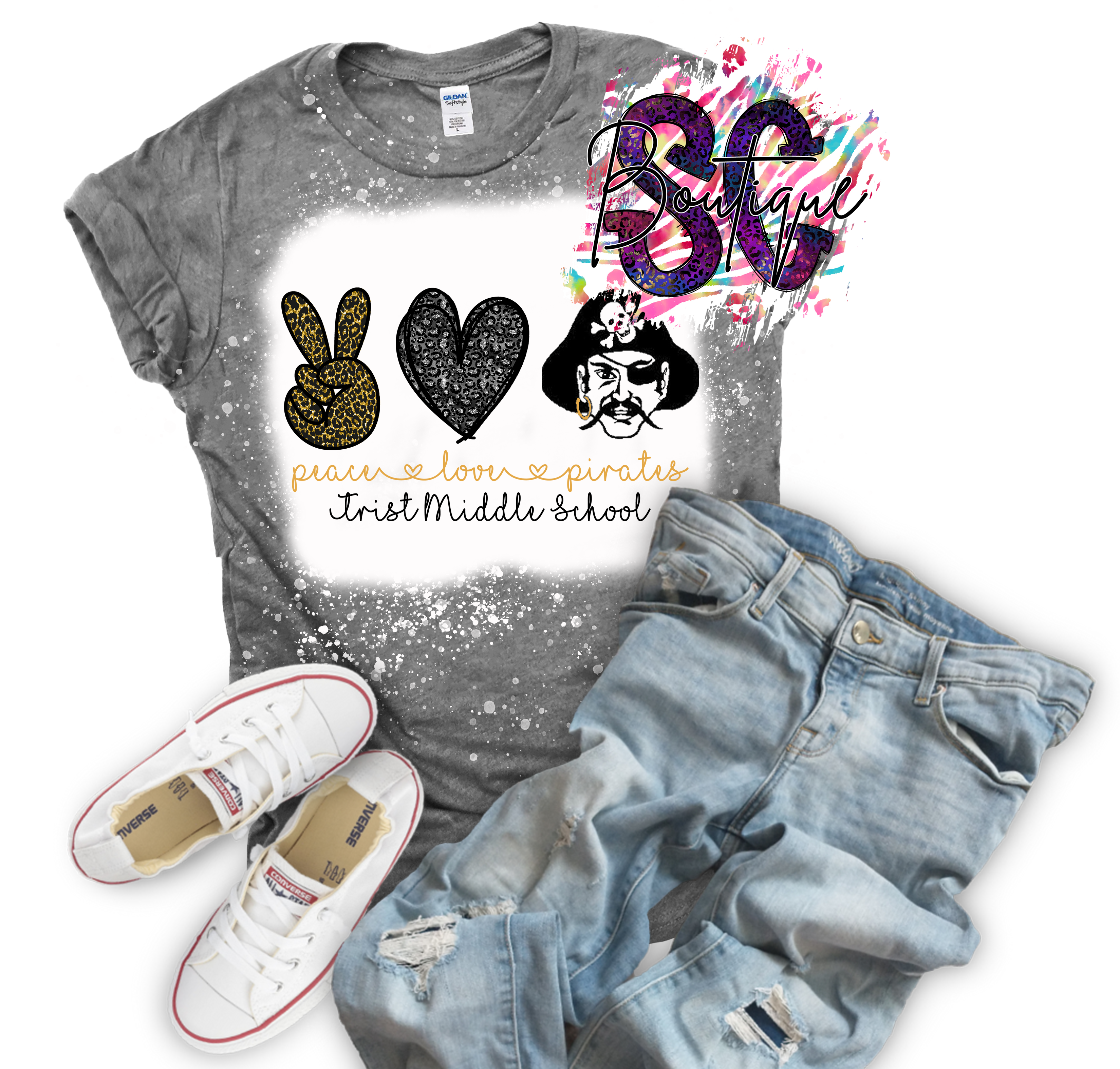 Peace Love (School Mascot) Bleached Tee